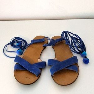 JCrew lace up pompom sandals all leather